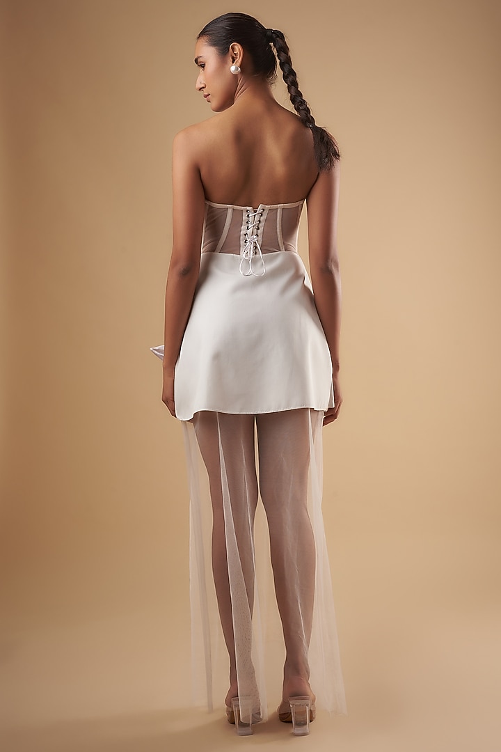White Crepe & Net Origami Party Wear Gown by Ada Malik at Pernia's Pop Up Shop