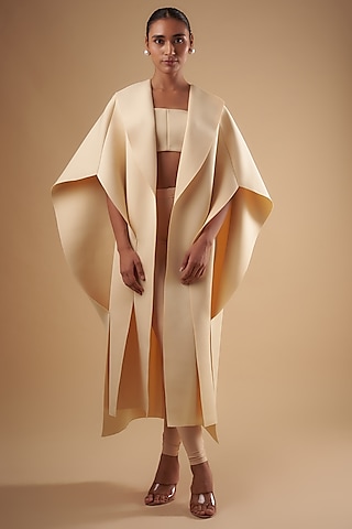 Beige Neoprene Origami Stuctured Jacket With Bralette by Ada Malik