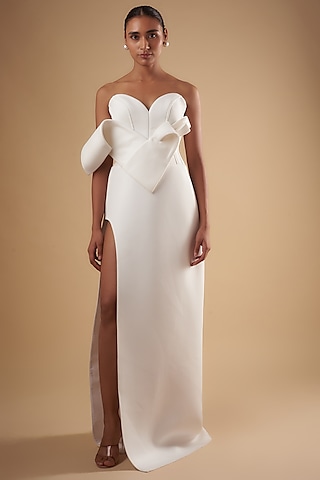 White Neoprene Origami Gown by Ada Malik