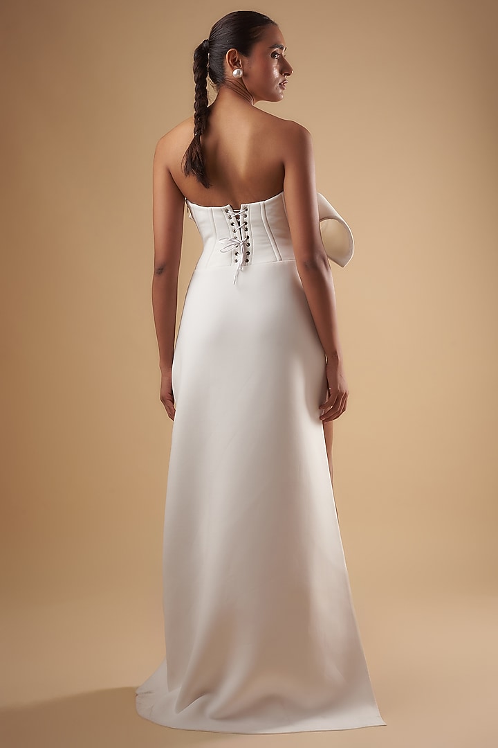 White Neoprene Origami Engagement Gown by Ada Malik at Pernia's Pop Up Shop