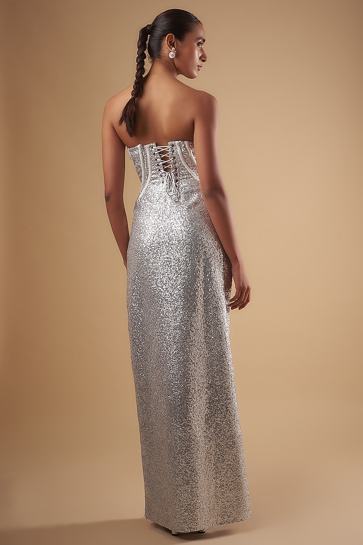 Silver Sequins Party Wear Gown by Ada Malik at Pernia's Pop Up Shop