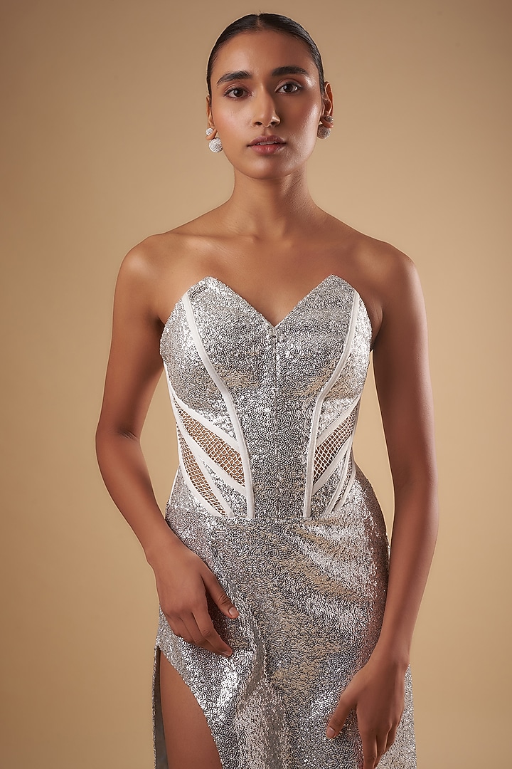 Silver Sequins Party Wear Gown by Ada Malik at Pernia's Pop Up Shop