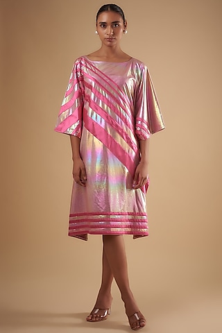 Pink Leather Holographic Dress by Ada Malik
