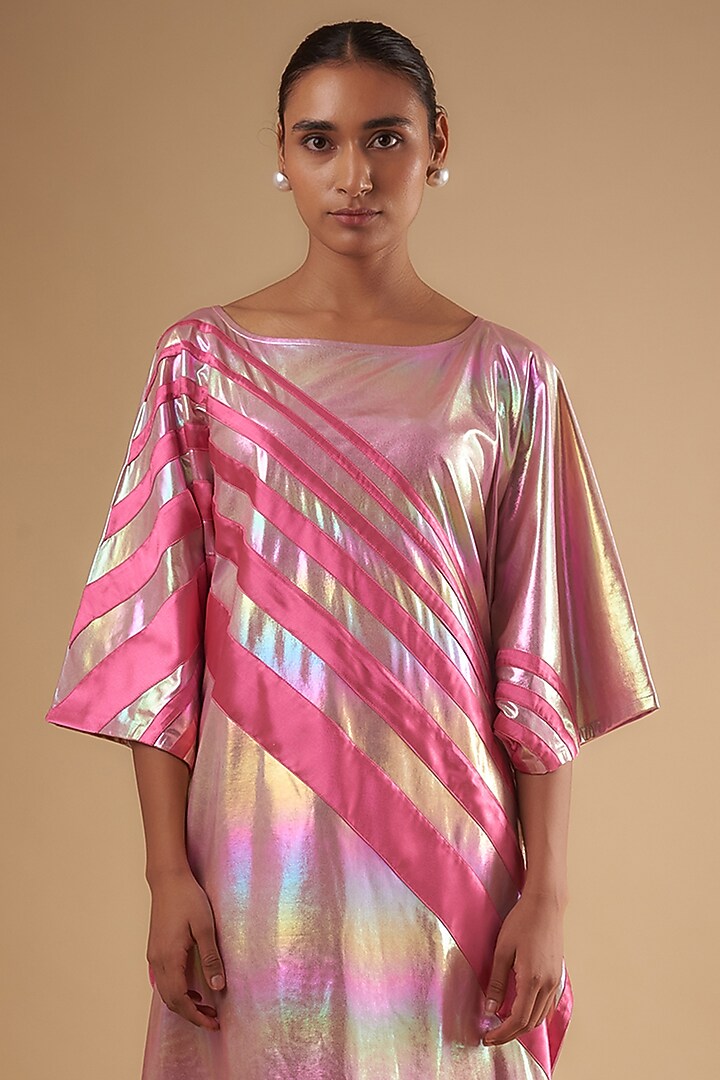 Pink Leather Holographic Summer Dress by Ada Malik at Pernia's Pop Up Shop