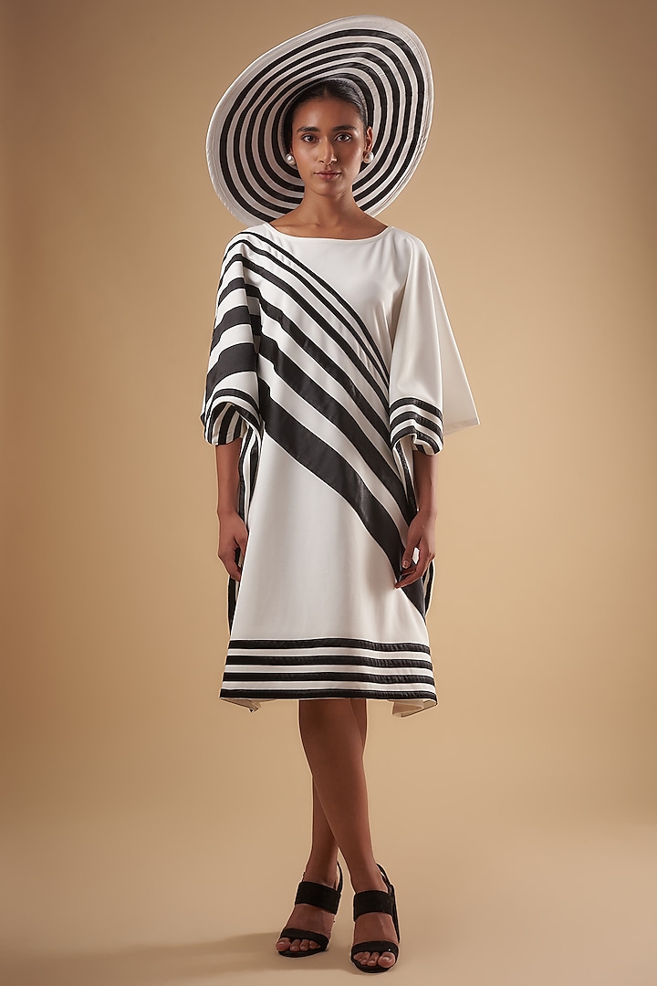 White & Black Neoprene Panelled Dress by Ada Malik