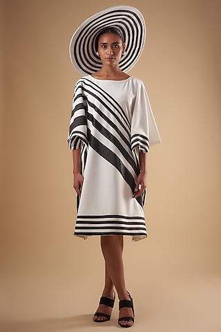 White & Black Neoprene Panelled Dress by Ada Malik