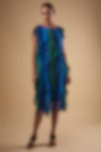 Blue Shaded Georgette Ruffled Dress by Ada Malik