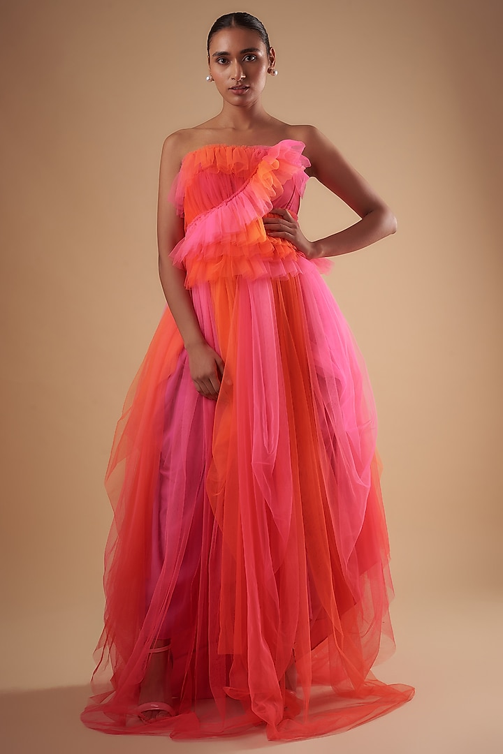 Pink Net & Satin Sorbet Gown by Ada Malik