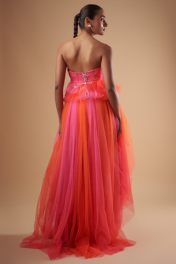 Pink Net & Satin Sorbet Party Wear Gown by Ada Malik at Pernia's Pop Up Shop