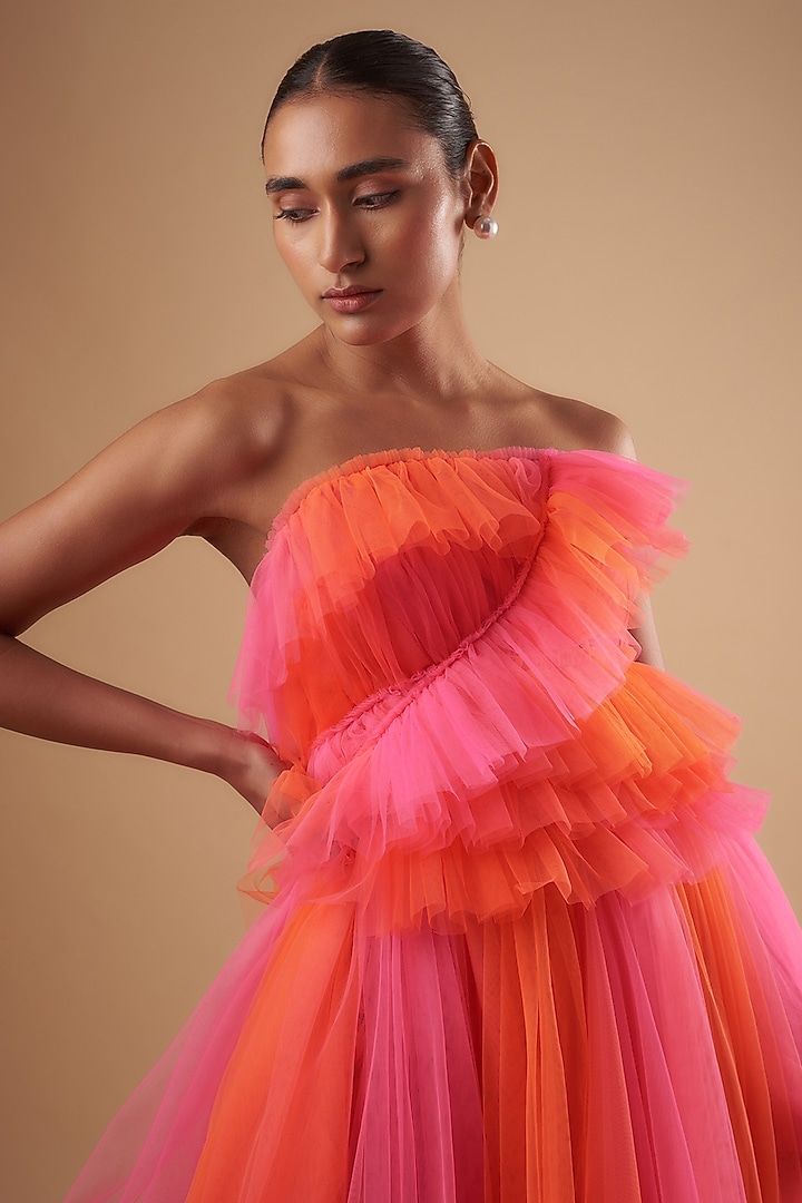 Pink Net & Satin Sorbet Party Wear Gown by Ada Malik at Pernia's Pop Up Shop