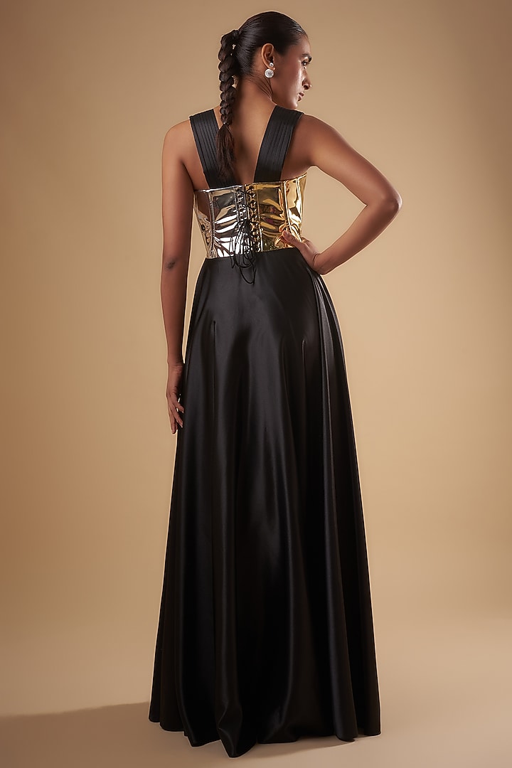 Black Satin Party Wear Gown by Ada Malik at Pernia's Pop Up Shop