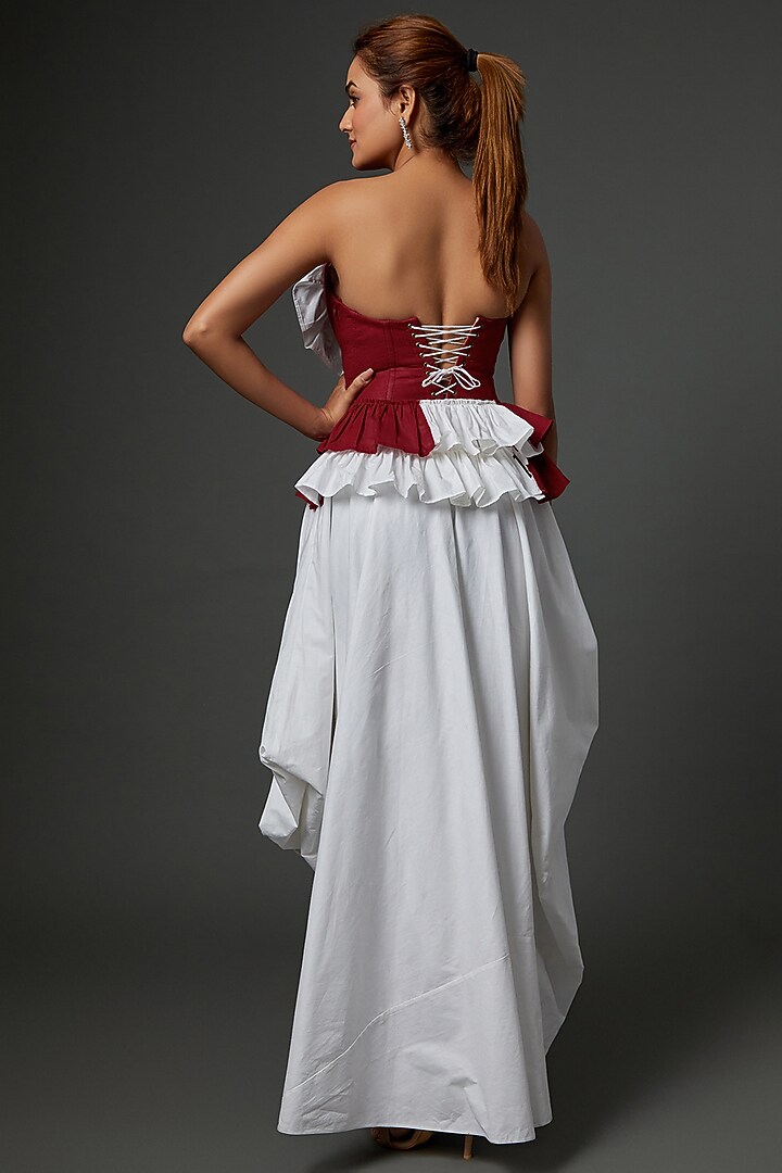 White & Red Khadi Floral Gown by Ada Malik at Pernia's Pop Up Shop