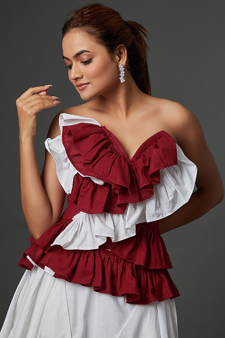 White & Red Khadi Floral Gown by Ada Malik at Pernia's Pop Up Shop