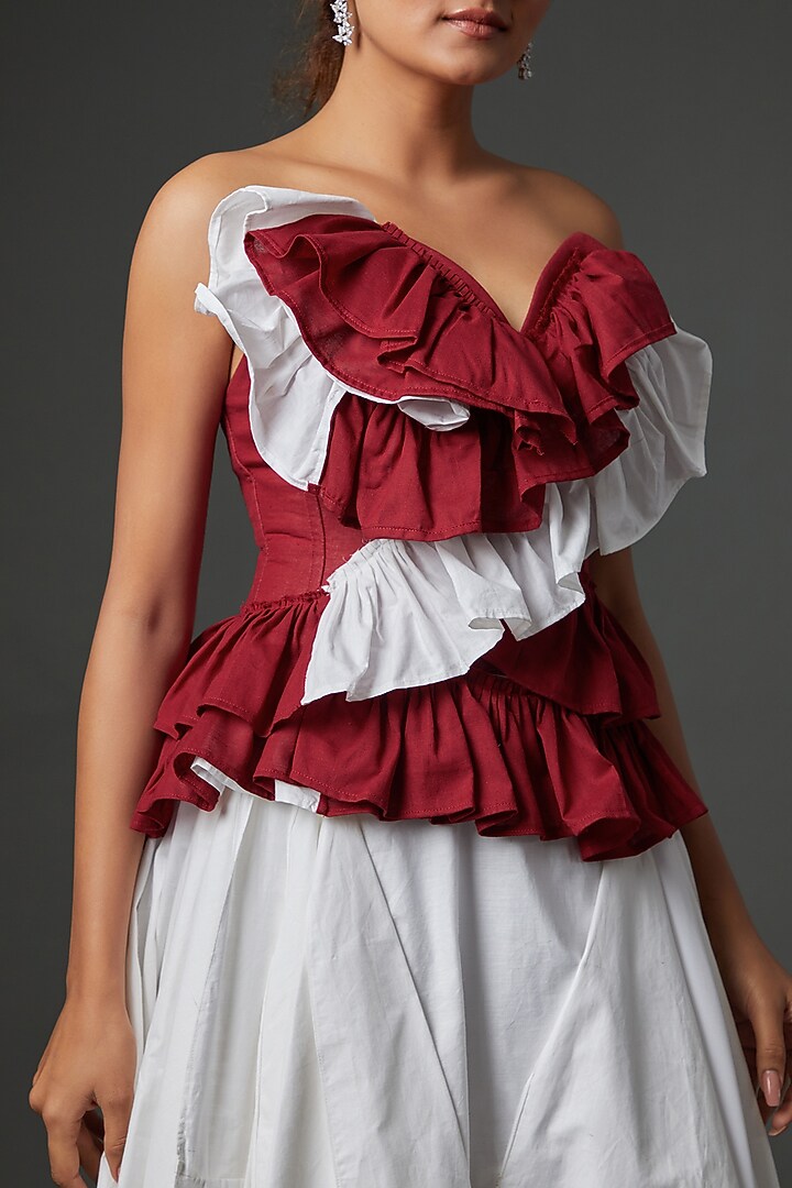 White & Red Khadi Floral Gown by Ada Malik at Pernia's Pop Up Shop