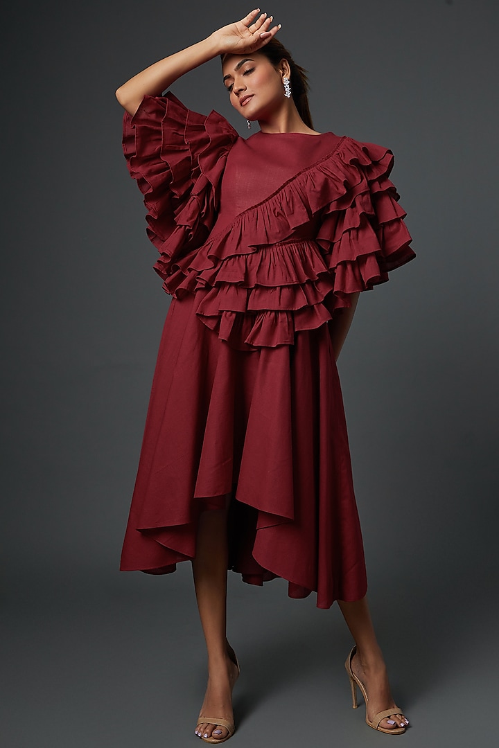 Red Khadi Midi Dress by Ada Malik