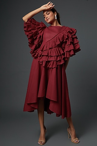 Red Khadi Midi Dress by Ada Malik