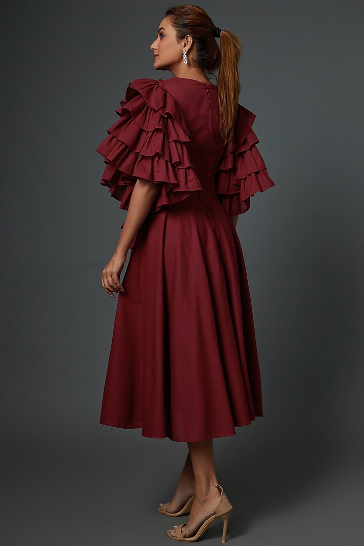 Red Khadi Midi Vacation Dress by Ada Malik at Pernia's Pop Up Shop
