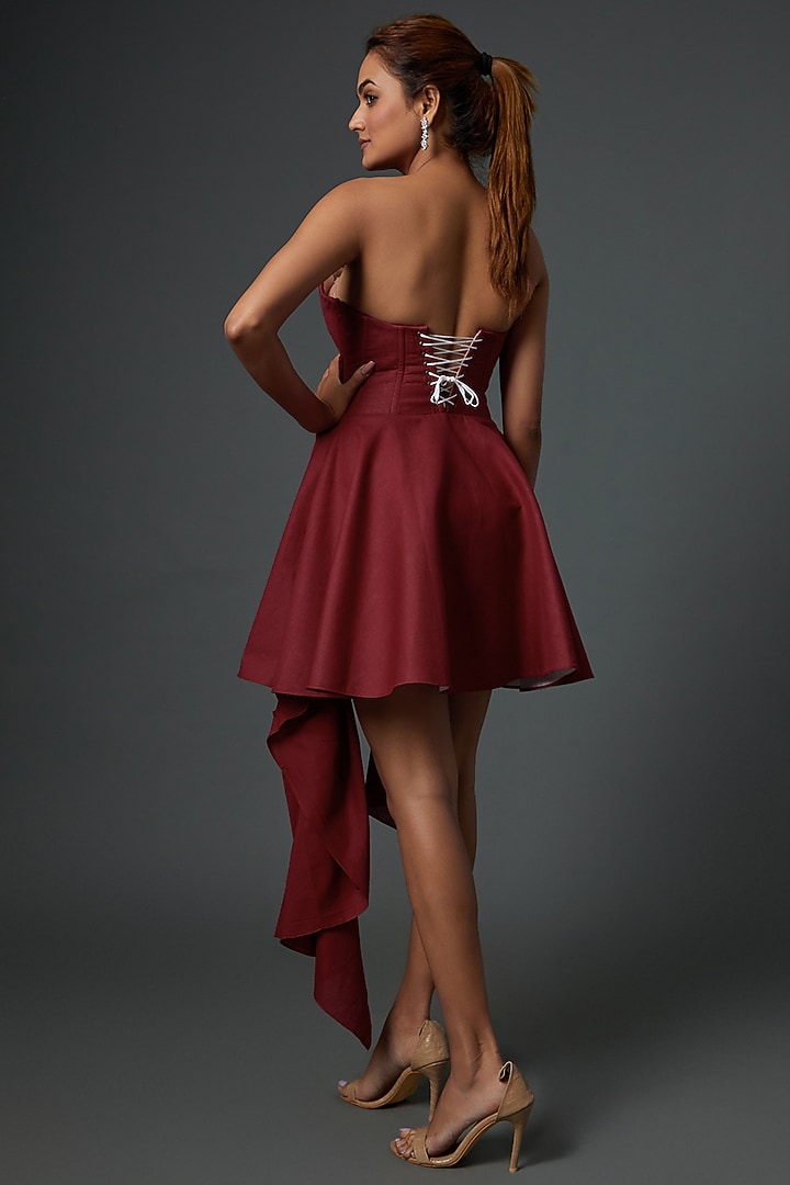 Red Khadi Asymmetrical Gown by Ada Malik at Pernia's Pop Up Shop
