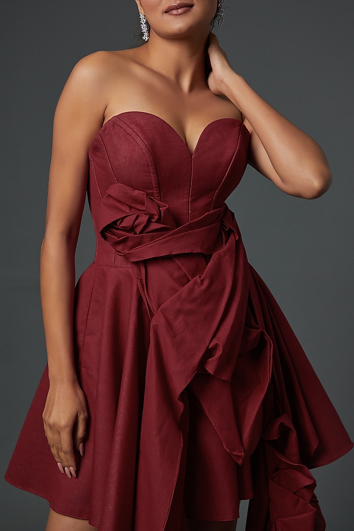Red Khadi Asymmetrical Gown by Ada Malik at Pernia's Pop Up Shop
