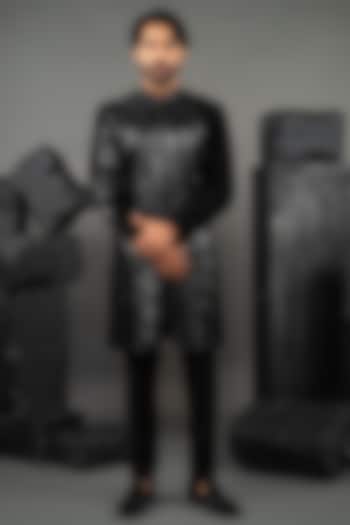 Black Japanese Fabric Beadwork Groom Indowestern Set by ADANI at Pernia's Pop Up Shop