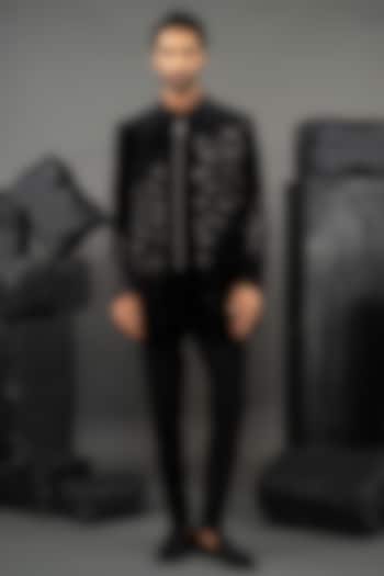 Black Japanese Fabric Beadwork Open-Wedding Indowestern Set by ADANI at Pernia's Pop Up Shop