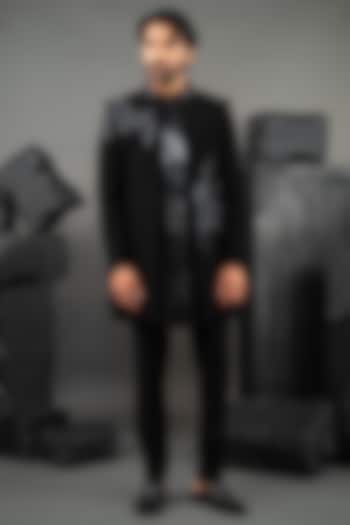 Black Japanese Fabric Beadwork Open-Wedding Indowestern Set by ADANI at Pernia's Pop Up Shop