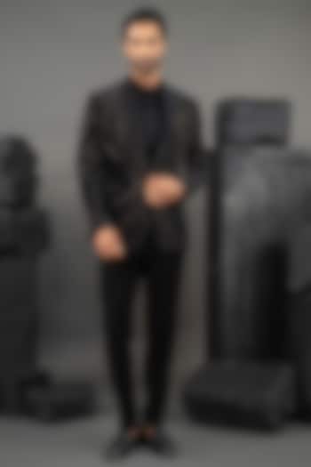 Black Cotton Velvet Beadwork Tuxedo Set by ADANI at Pernia's Pop Up Shop