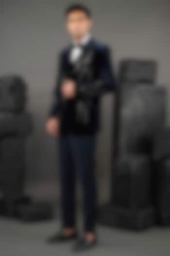 Black Velvet Bead Embroidered Tuxedo Set by ADANI at Pernia's Pop Up Shop