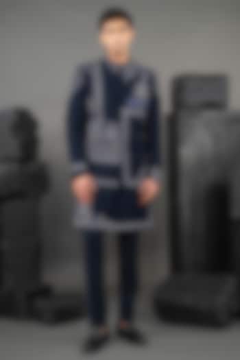 Blue Korean Fabric Beadwork Wedding Indowestern Set by ADANI at Pernia's Pop Up Shop