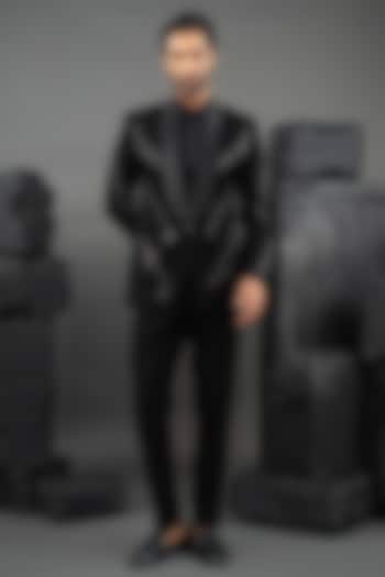 Black Japanese Fabric Hand Embroidered Tuxedo Set by ADANI at Pernia's Pop Up Shop