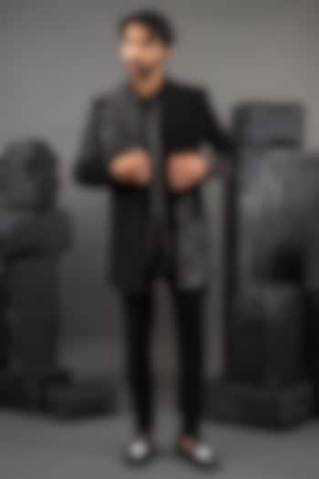 Black Japanese Fabric Beads Embroidered Wedding Indowestern Set by ADANI at Pernia's Pop Up Shop