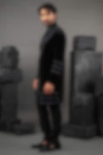 Black Velvet Beads Embroidered Wedding Indowestern Set by ADANI at Pernia's Pop Up Shop