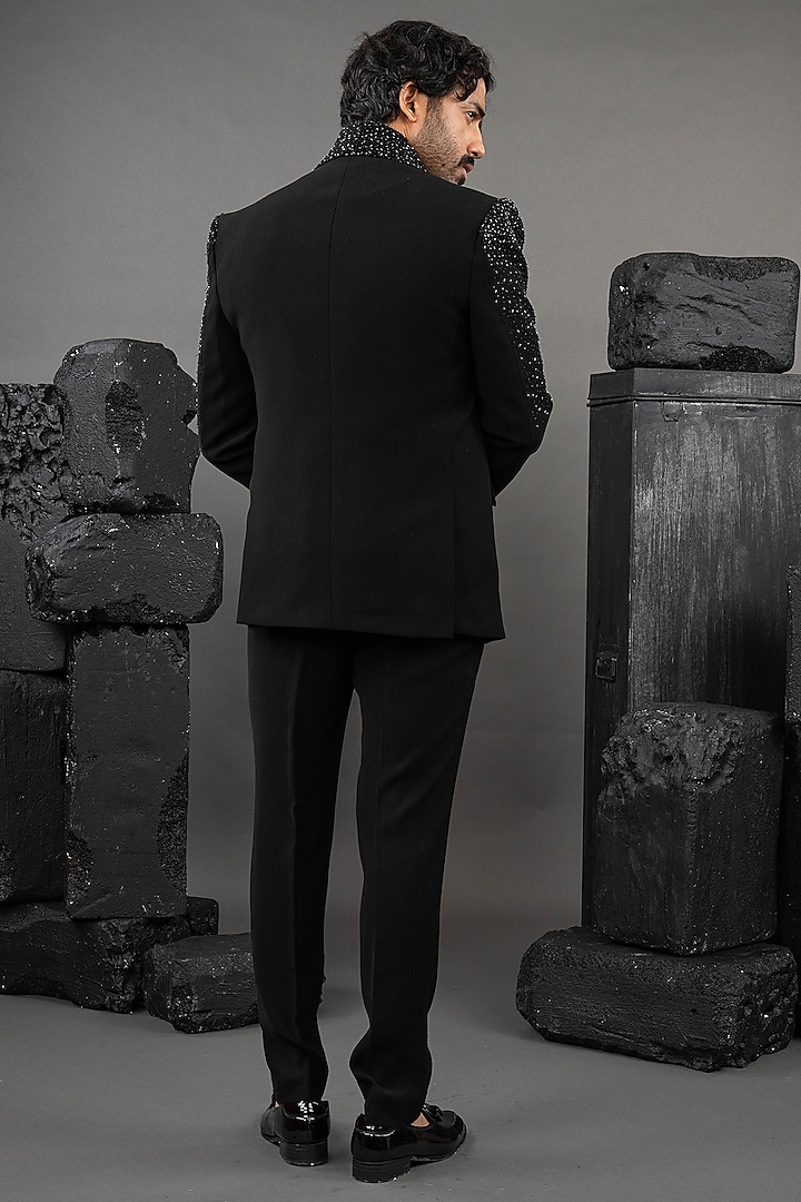 Black Japanese Fabric Beadwork Tuxedo Set by ADANI at Pernia's Pop Up Shop