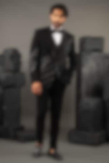 Black Japanese Fabric Metallic Work Tuxedo Set by ADANI at Pernia's Pop Up Shop