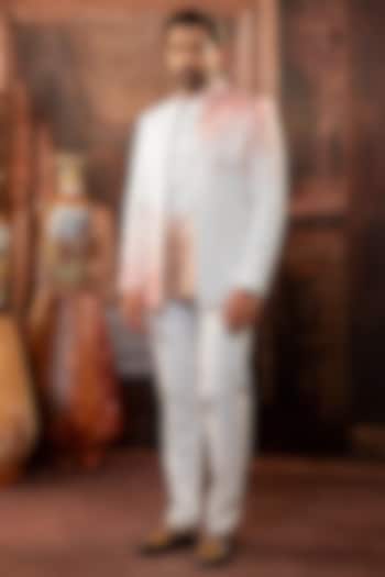 White Linen Silk Handpainted Jacket Set by ADANI at Pernia's Pop Up Shop