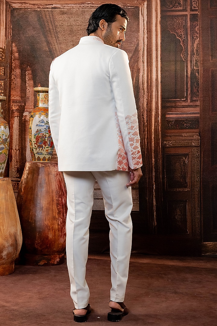 White Linen Silk Handpainted Jacket Set by ADANI at Pernia's Pop Up Shop