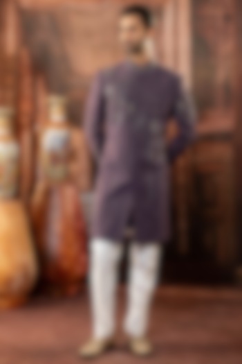 Purple Japanese Fabric Mirror Work Wedding Indowestern Set by ADANI at Pernia's Pop Up Shop