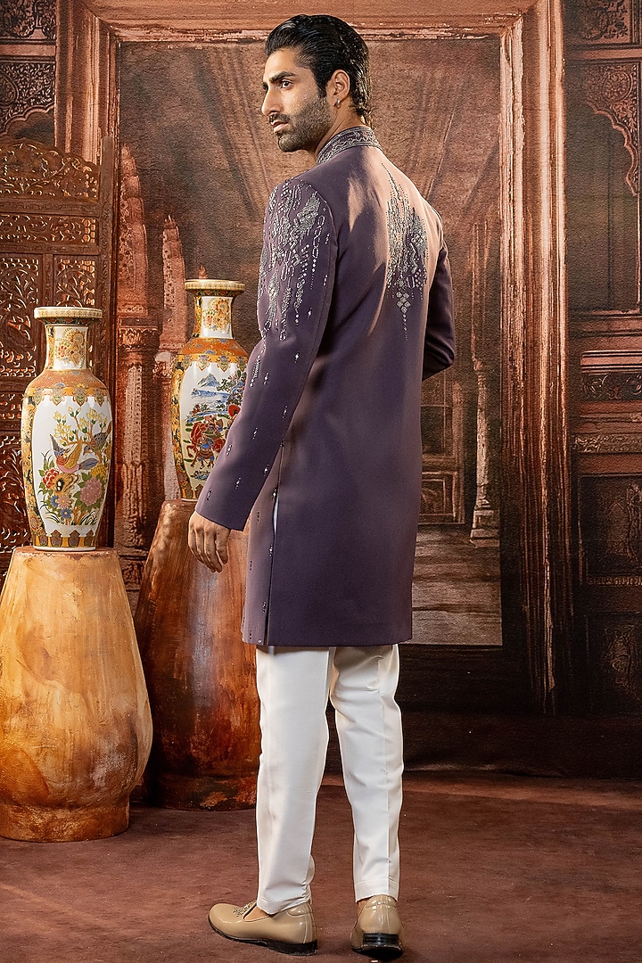 Purple Japanese Fabric Mirror Work Wedding Indowestern Set by ADANI at Pernia's Pop Up Shop