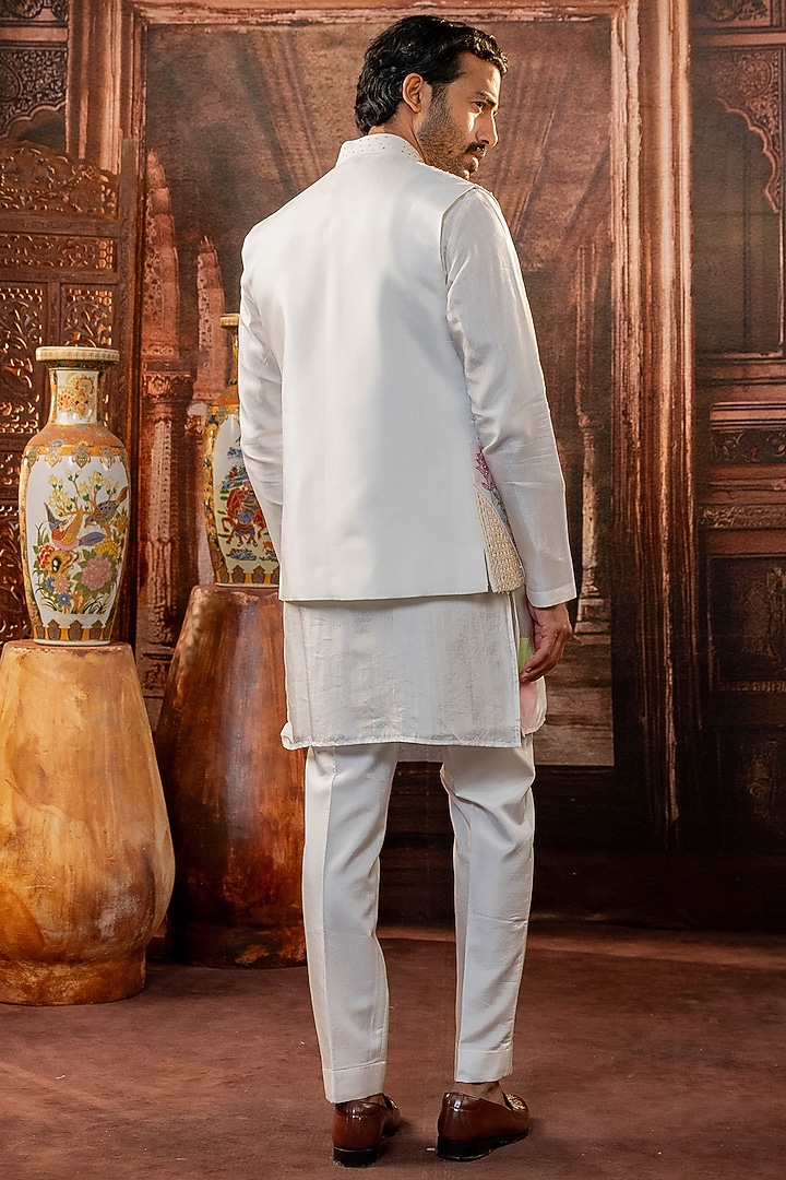 Peach Japanese Fabric Handpainted Bundi Jacket Set by ADANI at Pernia's Pop Up Shop
