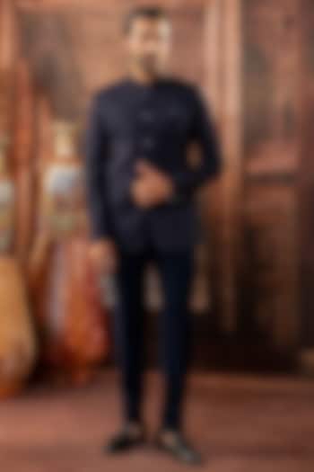 Teal Blue Japanese Fabric Jodhpuri Set by ADANI at Pernia's Pop Up Shop