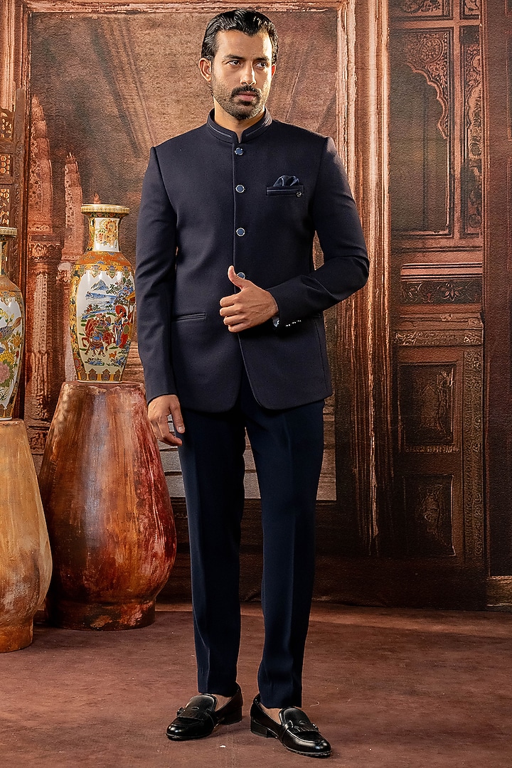 Teal Blue Japanese Fabric Jodhpuri Set by ADANI at Pernia's Pop Up Shop