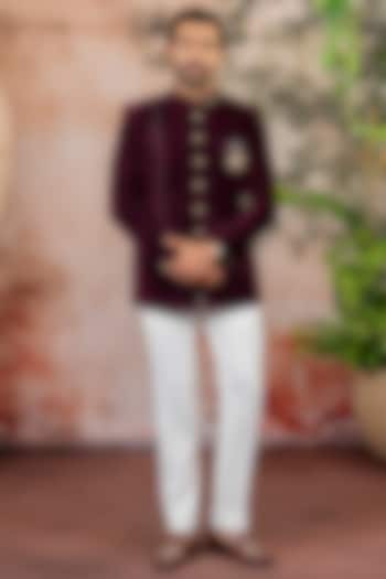 Maroon Velvet Jodhpuri Set by ADANI at Pernia's Pop Up Shop