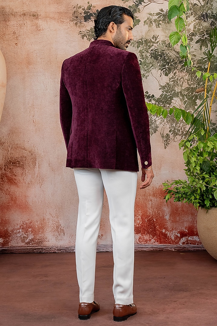 Maroon Velvet Jodhpuri Set by ADANI at Pernia's Pop Up Shop