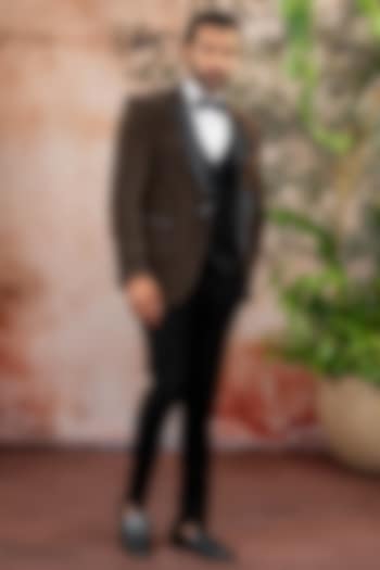 Brown Velvet Tuxedo Set by ADANI at Pernia's Pop Up Shop