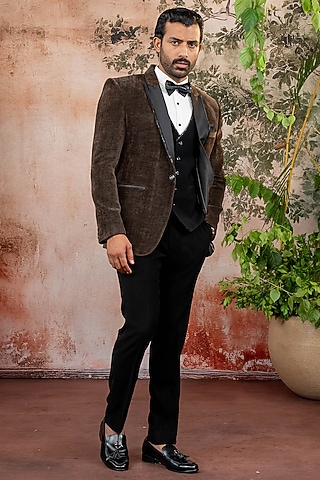 Brown Velvet Tuxedo Set by ADANI