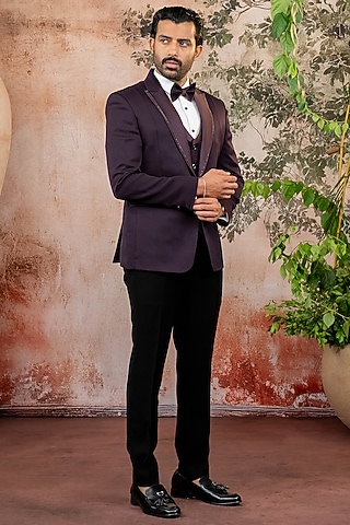 Purple Japanese Fabric Tuxedo Set by ADANI