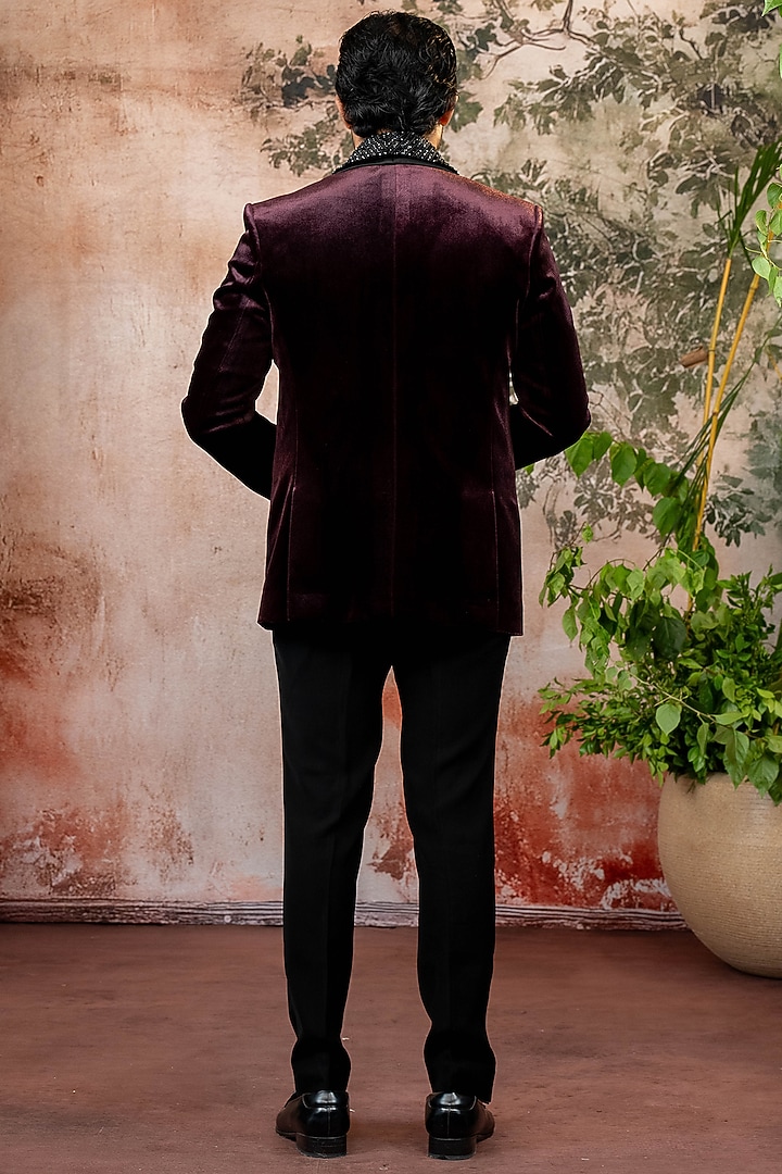 Magenta Velvet Tuxedo Set by ADANI at Pernia's Pop Up Shop