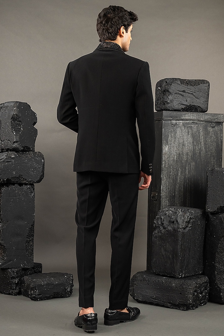 Black Japanese Fabric Beadwork Tuxedo Set by ADANI at Pernia's Pop Up Shop