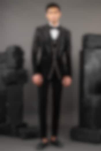 Black Japanese Fabric Embellished Tuxedo Set by ADANI at Pernia's Pop Up Shop