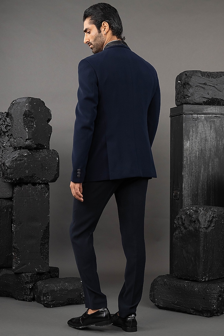 Blue Japanese Fabric Embellished Tuxedo Set by ADANI at Pernia's Pop Up Shop